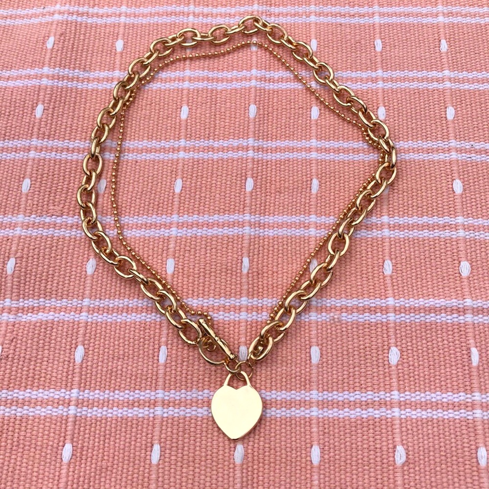 Chunky Gold Heart Pendant Layered Choker Necklace